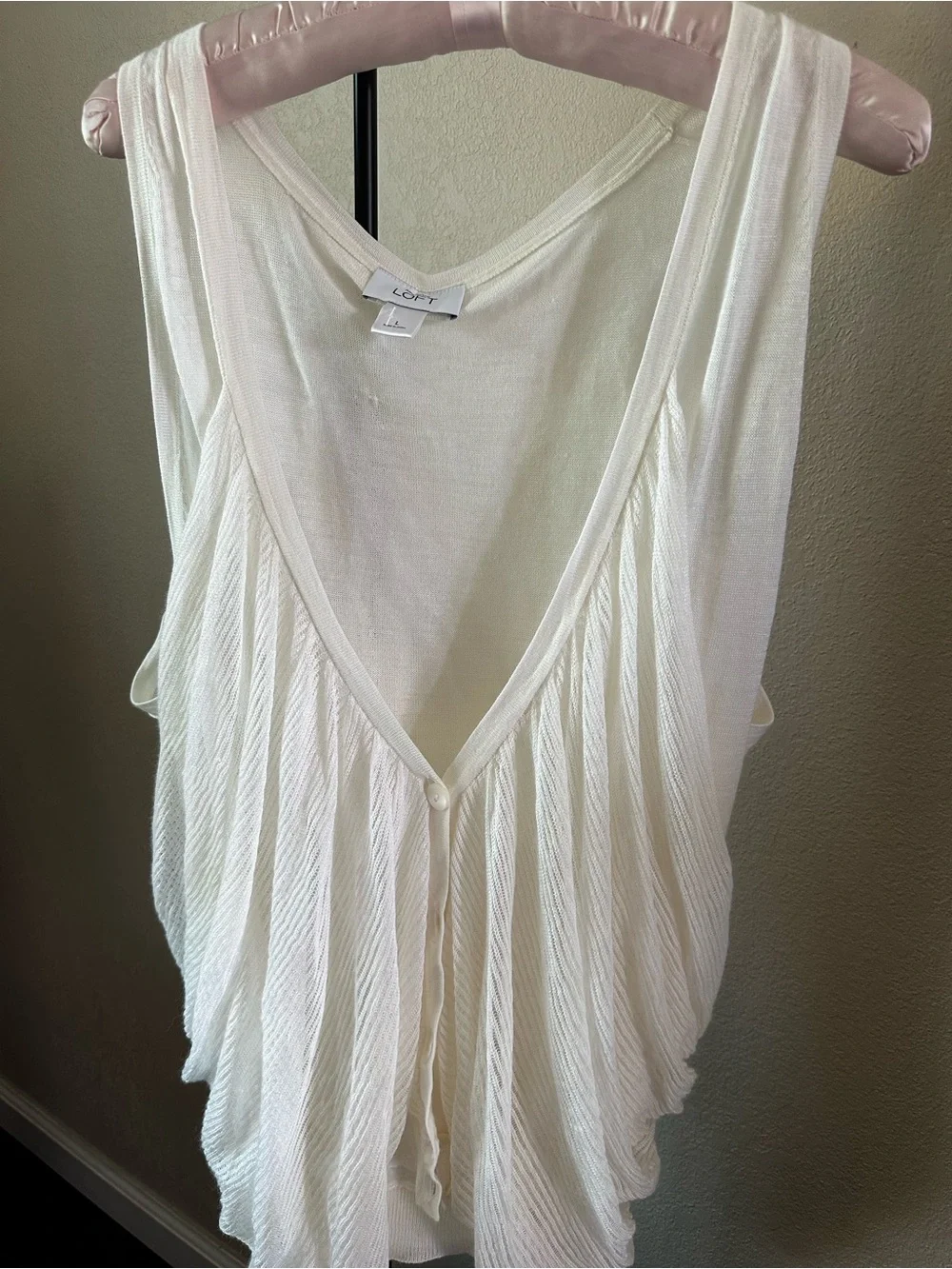 LOFT Cream Lightweight Knit Crewneck Top